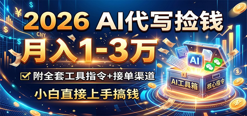 2026 AI代写捡钱，月入1-3万，附全套工具指令+接单渠道，小白直接上手搞钱-轻创终点站