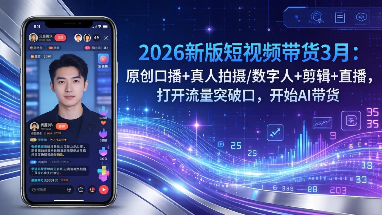 2026新版短视频带货3月：原创口播+真人拍摄/数字人+剪辑+直播，打开流量突破口，开始AI带货-轻创终点站