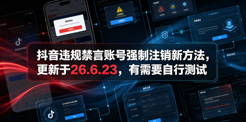 抖音违规禁言账号强制注销新方法，更新于26.6.23，有需要自行测试-轻创终点站