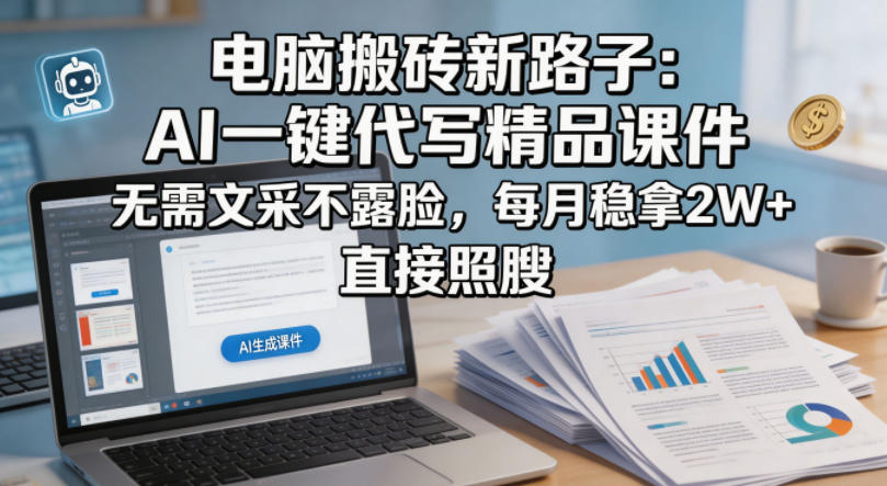 电脑搬砖新路子：AI一键代写精品课件，无需文采不露脸，每月稳拿2W+，直接照搬-轻创终点站