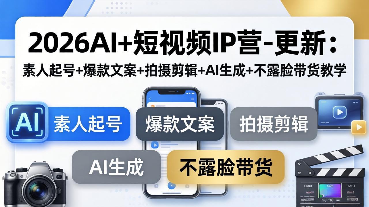 2026AI+短视频IP营-更新：素人起号+爆款文案+拍摄剪辑+AI生成+不露脸带货教学-轻创终点站