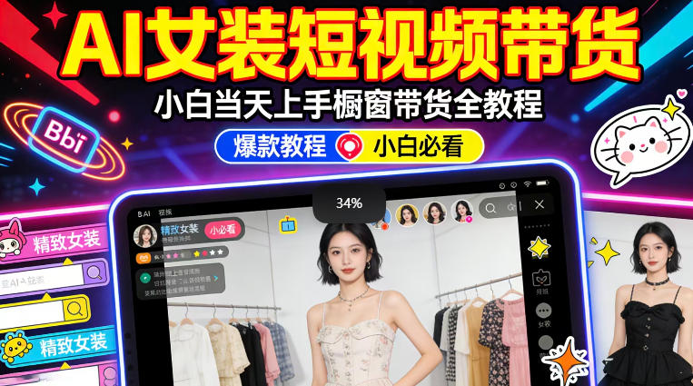 AI女装短视频橱窗带货：小白零门槛当天上手，高佣金爆款轻松賺！-轻创终点站