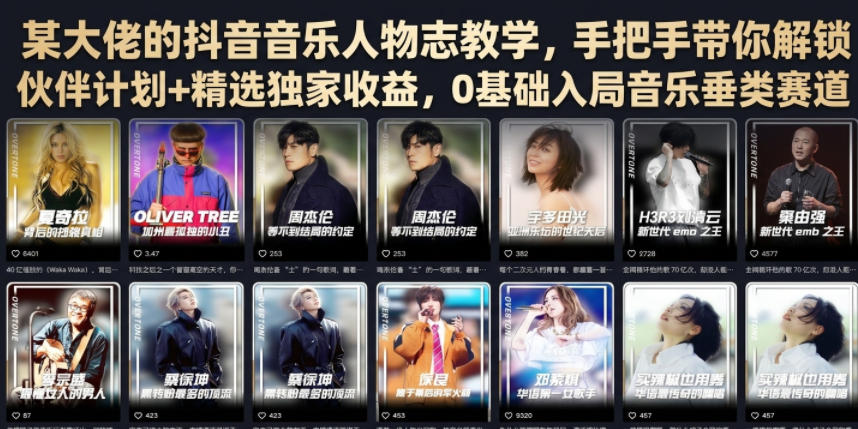 某大佬的抖音音乐人物志教学,手把手带你解锁伙伴计划+精选独家收益,0基础入局音乐垂类赛道