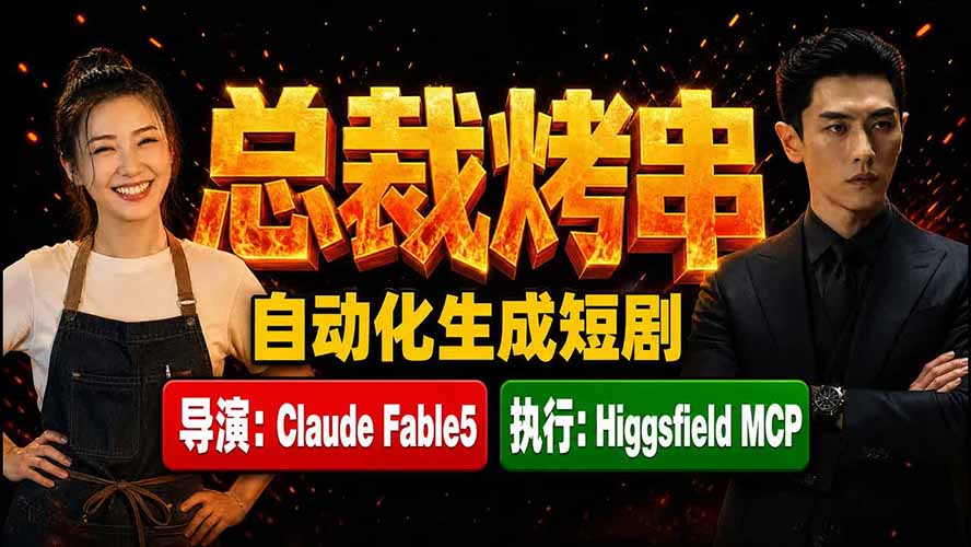 《总裁烤串》真人短剧全自动诞生！Claude Fable5 当导演，Higgsfield MCP 执行！-轻创终点站