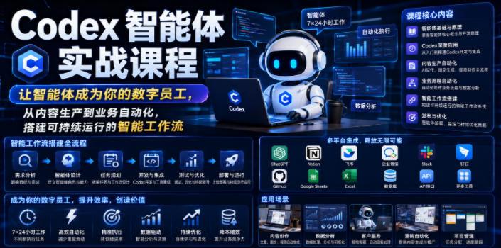Codex智能体实战课程，让智能体成为你的数字员工，从内容生产到业务自动化，搭建可持续运行的智能工作流-轻创终点站