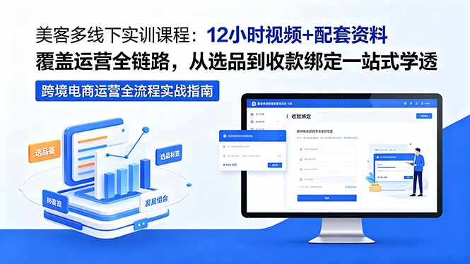 美客多线下实训课程：12小时视频+配套资料覆盖运营全链路，从选品到收款绑定一站式学透-轻创终点站