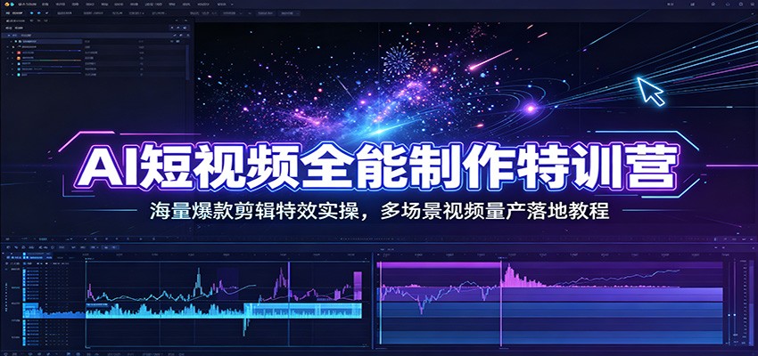 AI短视频全能制作特训营:海量爆款剪辑特效实操,多场景视频量产落地教程-轻创终点站
