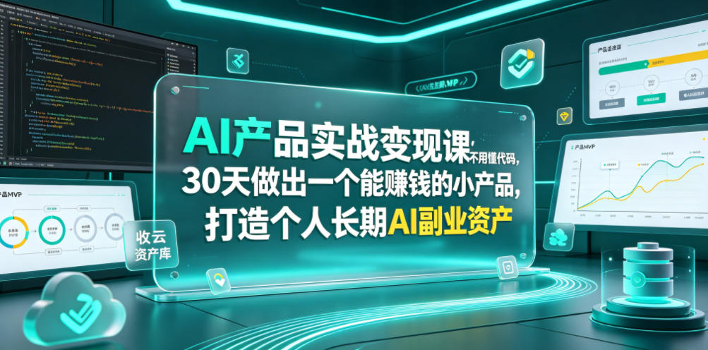 AI产品实战变现课，不用懂代码，30天做出一个能賺钱的小产品，打造个人长期AI副业资产-轻创终点站