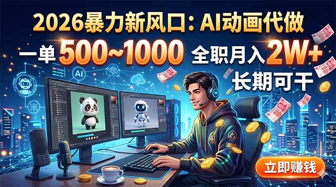 2026暴力新风口:AI动画代做,一单500~1000,全职月入2W+,长期可干-轻创终点站