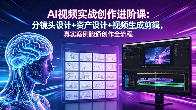 AI视频实战创作进阶课：分镜头设计+资产设计+视频生成剪辑，真实案例跑通创作全流程-轻创终点站