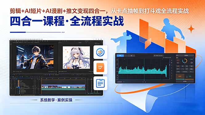 剪辑+AI短片+AI漫剧+推文变现四合一，从卡点抽帧到打斗戏全流程实战-轻创终点站