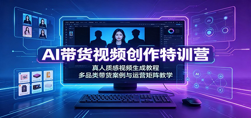 AI带货视频创作特训营:真人质感视频生成教程,多品类带货案例与运营矩阵教学-轻创终点站
