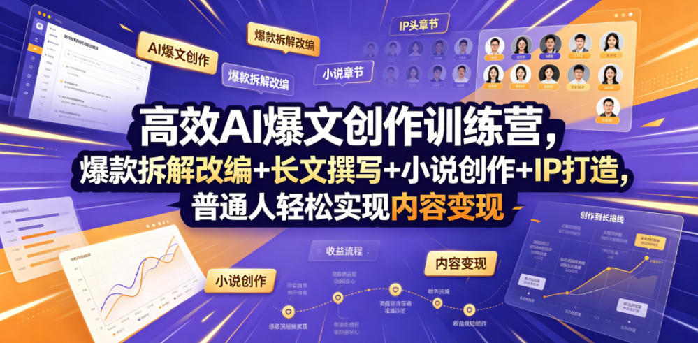 高效AI爆文创作训练营,爆款拆解改编+长文撰写+小说创作+IP打造,普通人轻松实现内容变现-轻创终点站