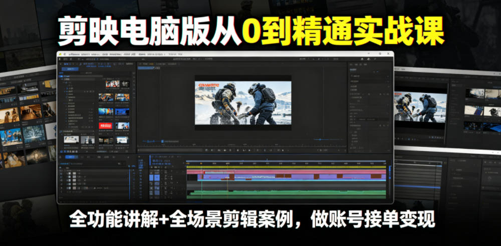 剪映电脑版从0到精通实战课,全功能讲解+全场景剪辑案例,做账号接单变现-轻创终点站