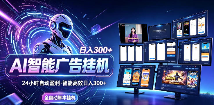 AI智能广告挂G项目，无需人工，单机稳定日入200+，可矩阵放大，24小时不间断刷广告賺收益【揭秘】-轻创终点站