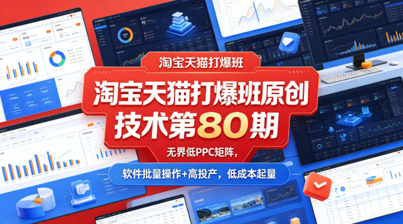 淘宝天猫打爆班原创技术第80期,无界低PPC矩阵,软件批量操作+高投产,低成本起量-轻创终点站