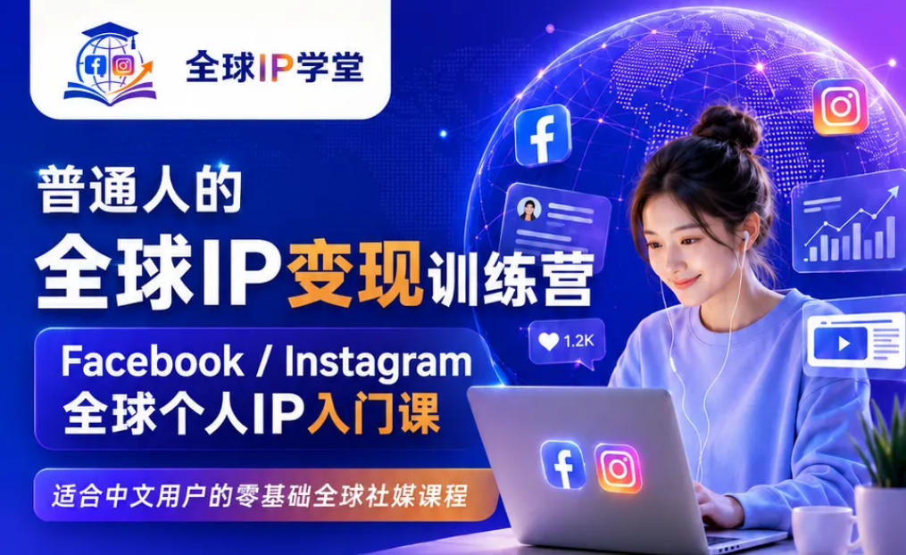 普通人的全球IP变现训练营,Facebook/Instagram全球个人IP入门课,零基础全球社媒课程-轻创终点站