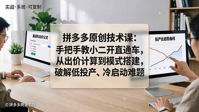 拼多多原创技术课：手把手教小二开直通车，从出价计算到模式搭建，破解低投产、冷启动难题-轻创终点站