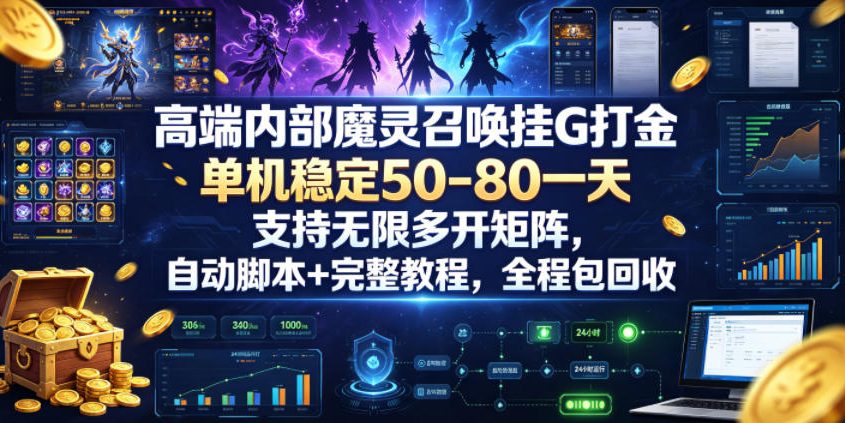 高端内部魔灵召唤挂G打金，单机稳定50-80一天，支持无限多开矩阵，自动脚本+完整教程，全程包回收【揭秘】-轻创终点站