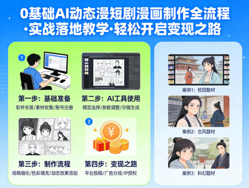 0基础AI动态漫短剧漫画制作全流程，实战落地教学，轻松开启变现之路-轻创终点站
