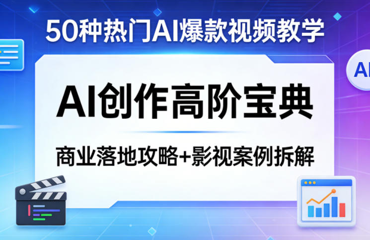 50种热门AI爆款视频教学，AI创作高阶宝典，商业落地攻略+影视案例拆解-轻创终点站