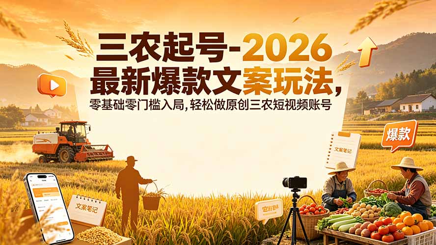 三农起号-2026 最新爆款文案玩法,零基础零门槛入局,轻松做原创三农短视频账号-轻创终点站