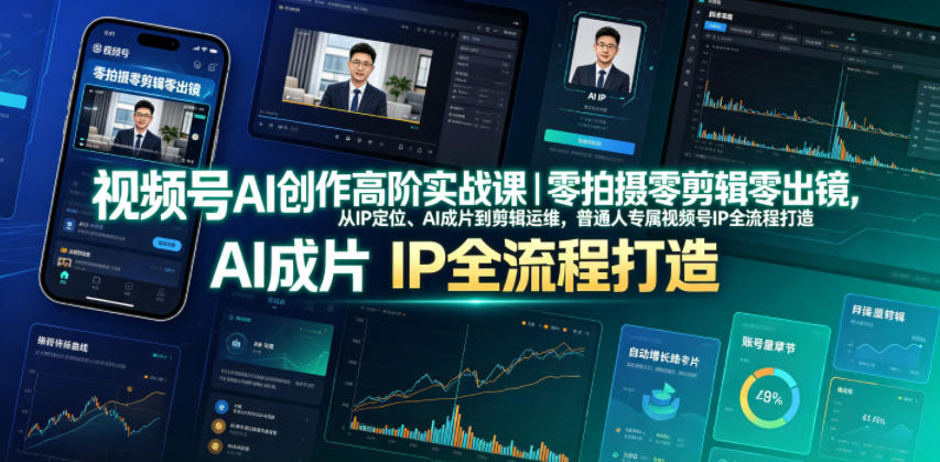 视频号AI创作高阶实战课|零拍摄零剪辑零出镜,从IP定位、AI成片到剪辑运维,普通人专属视频号IP全流程打造