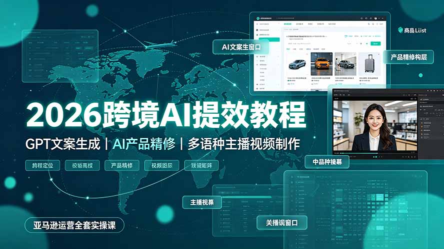 2026跨境AI提效教程·GPT文案生成｜AI产品精修｜多语种主播视频制作，亚马逊运营全套实操课-轻创终点站