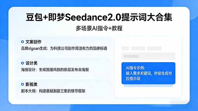 豆包+即梦Seedance2.0提示词大合集：多场景AI指令+教程，解锁文案、设计、影视高效创作-轻创终点站