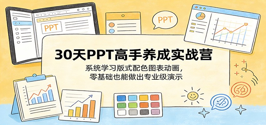 30天PPT高手养成实战营：系统学习版式配色图表动画，零基础也能做出专业级演示-轻创终点站
