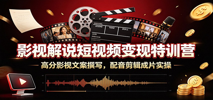 影视解说短视频变现特训营：高分影视文案撰写，配音剪辑成片实操-轻创终点站