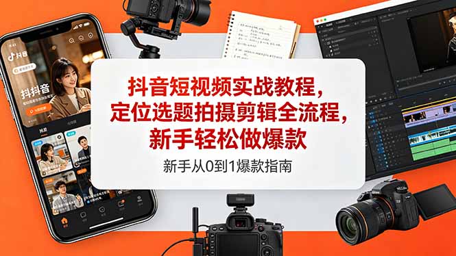 抖音短视频实战教程，定位选题拍摄剪辑全流程，新手轻松做爆款-轻创终点站