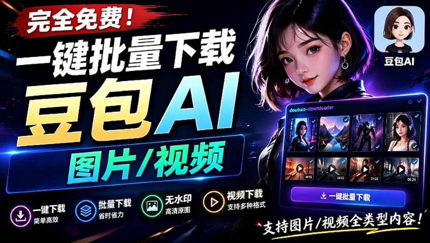 Github最新发布!一键批量下载豆包AI无水印图片/视频,简单易用,自动解析提示词-轻创终点站