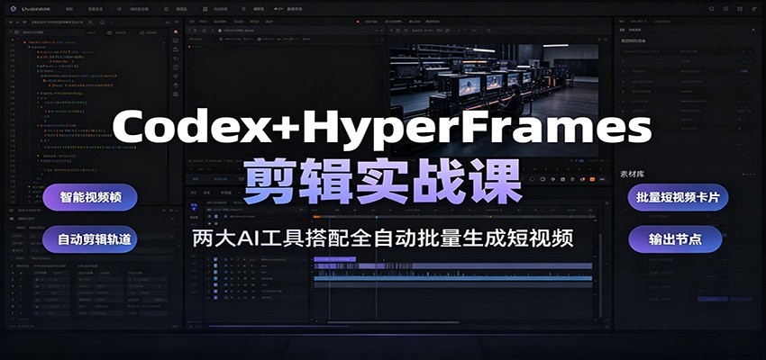 Codex+HyperFrames剪辑实战课:两大AI工具搭配全自动批量生成短视频-轻创终点站