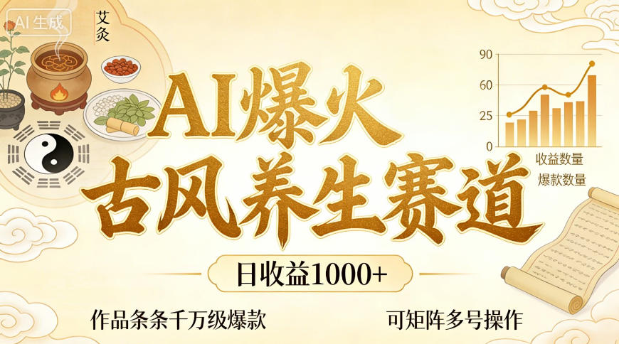 AI爆火古风养生赛道，日收益1k+单条作品点赞破万+，可矩阵多号操作【揭秘】-轻创终点站