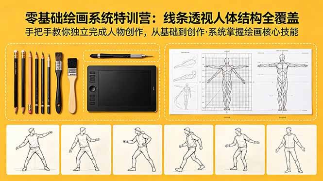 零基础绘画系统特训营：线条透视人体结构全覆盖，手把手教你独立完成人物创作-轻创终点站