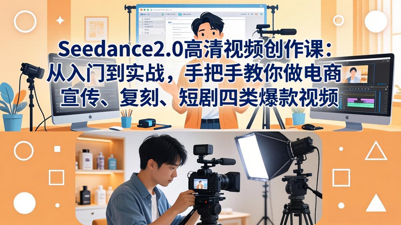 Seedance2.0高清视频创作课：从入门到实战，手把手教你做电商、宣传、复刻、短剧四类爆款视频-轻创终点站