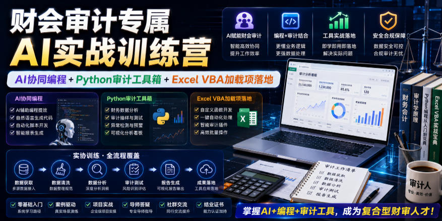 财会审计专属AI实战训练营｜AI协同编程+Python审计工具箱+Excel VBA加载项落地(更新0710)-轻创终点站
