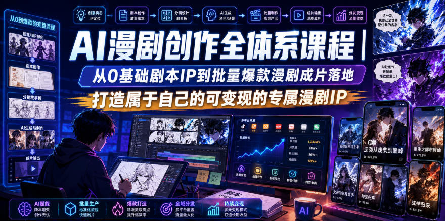 AI漫剧创作全体系课程|从0基础剧本IP到批量爆款漫剧成片落地,打造属于自己的可变现的专属漫剧IP-轻创终点站
