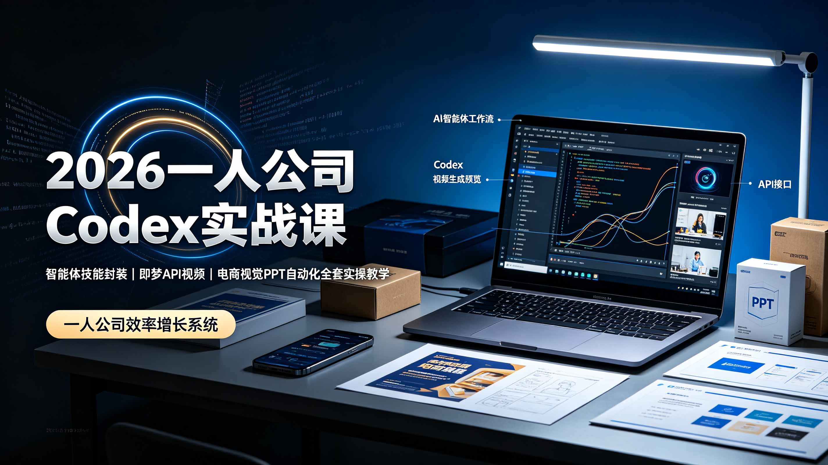 2026一人公司Codex实战课◆智能体技能封装｜即梦API视频｜电商视觉PPT自动化全套实操教学-轻创终点站